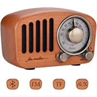 Olycism Caoba Madera Radio FM con Altavoz Portátil Bluetooth 4.2 Radio FM Entrada de Audio de 3.5mm Puertos para Tarjeta…